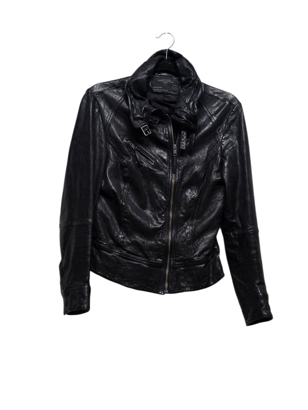 AllSaints Spitalfields Belvedere Black Leather Moto Biker Jacket UK 12 / US 8
